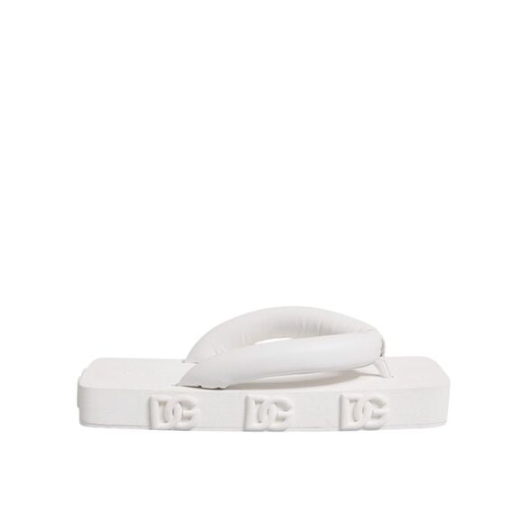 Dolce & Gabbana White Leather Slides Sandals Beachwear Shoes